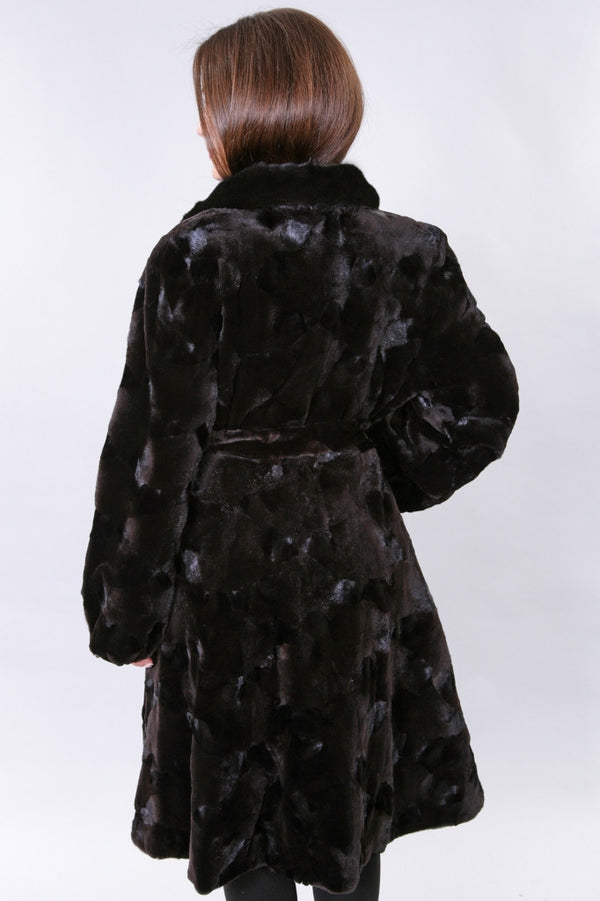 【ようこ様】【未使用】ドゥーズィエムクラス Beaver Coat Brown Sheared Mink Section Coat with Belt - Dimitrios Furs