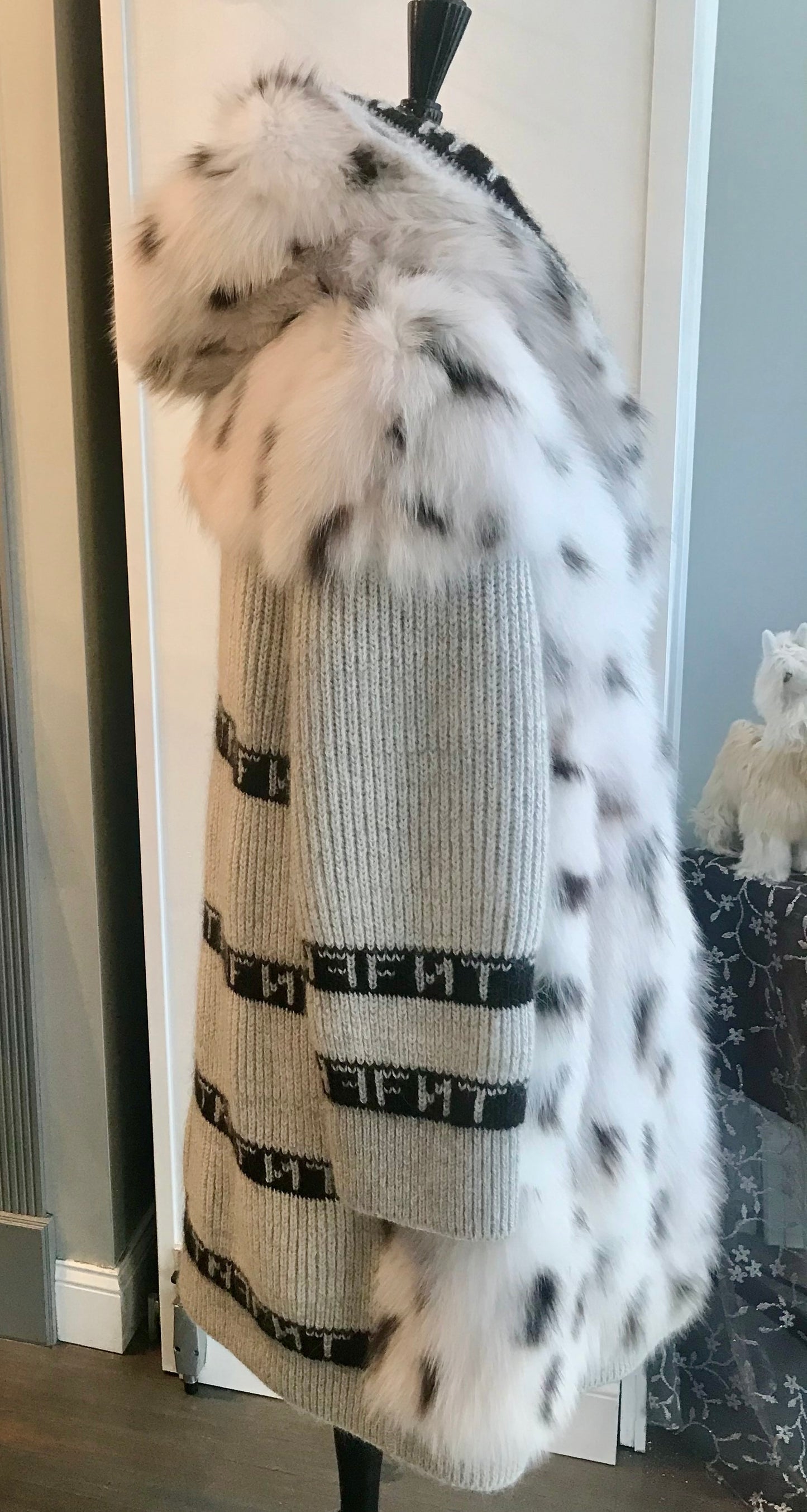 SPOTTED FOX & WOOL COMBO STROLLER HOOD