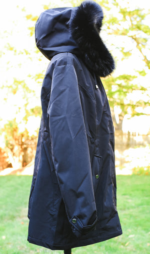 Black Fox Trim Light Weight Canvas Jacket with Hood