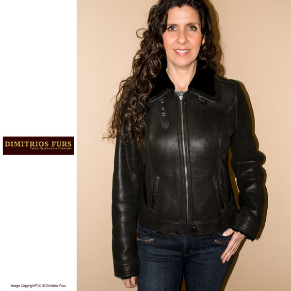 Short Black Merino Leather and Shearling Jacket
