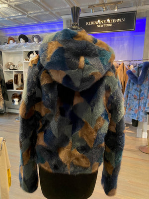 Multicolored Mink Sections Reversible Coat