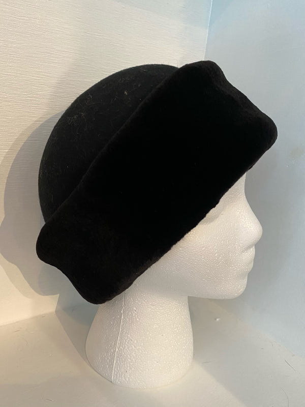Black Sheared Mink Fur Hat with Black Felt Top - Dimitrios Furs display picture 2