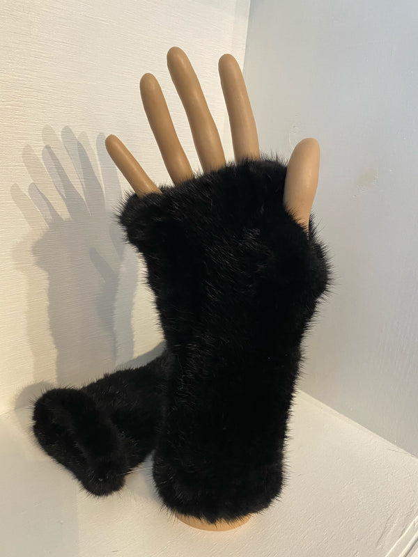 Black Mink Knit Fingerless Gloves - Dimitrios Furs