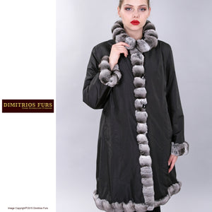Custom Fur - Reversible Sheared Mink Fur Raincoat with Chinchilla Trim