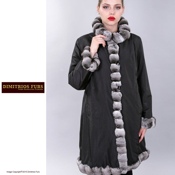 Custom Fur - Reversible Sheared Mink Fur Raincoat with Chinchilla