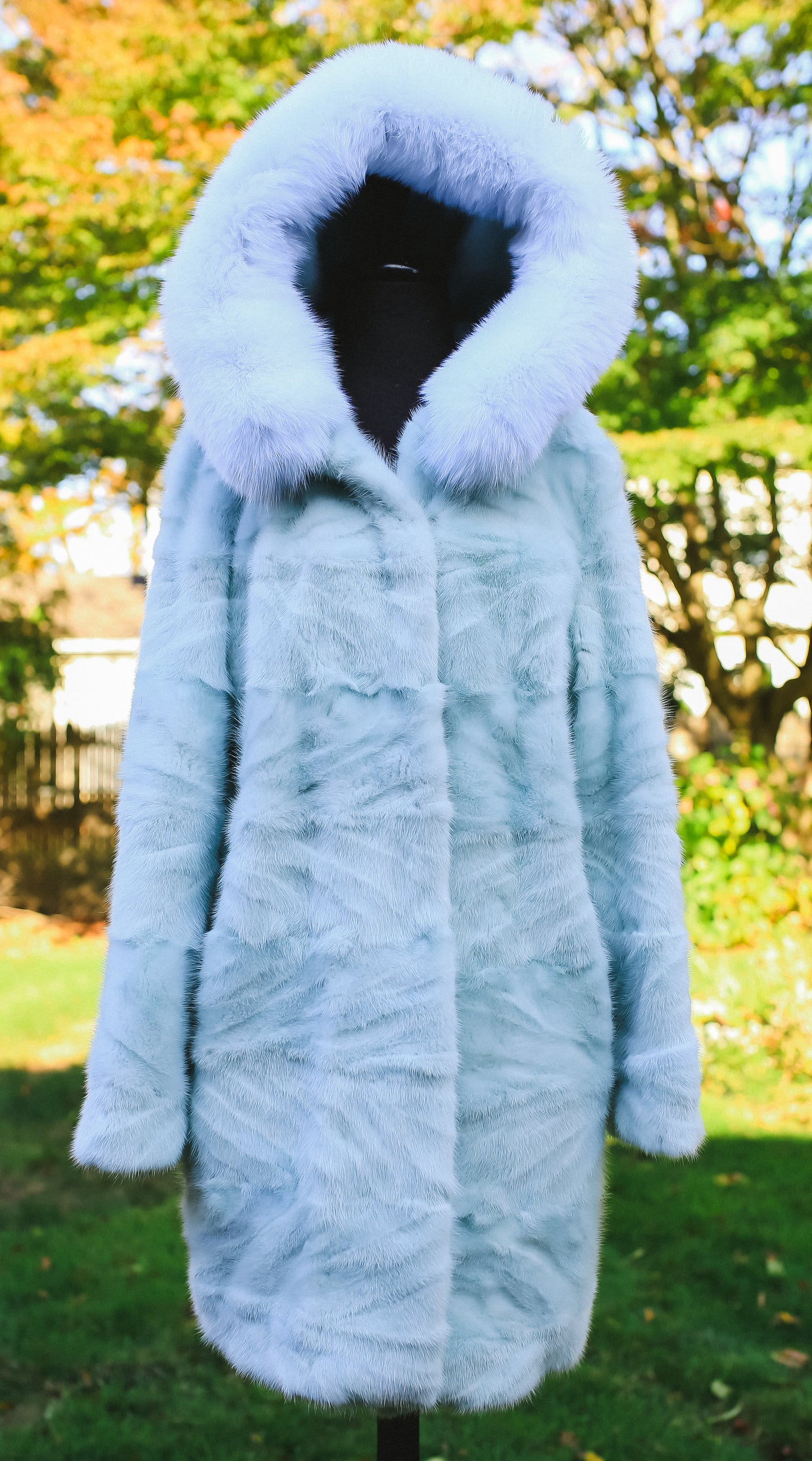 Sheared Mink Sculptured Stroller with Double Fur Hood and Fox Trim