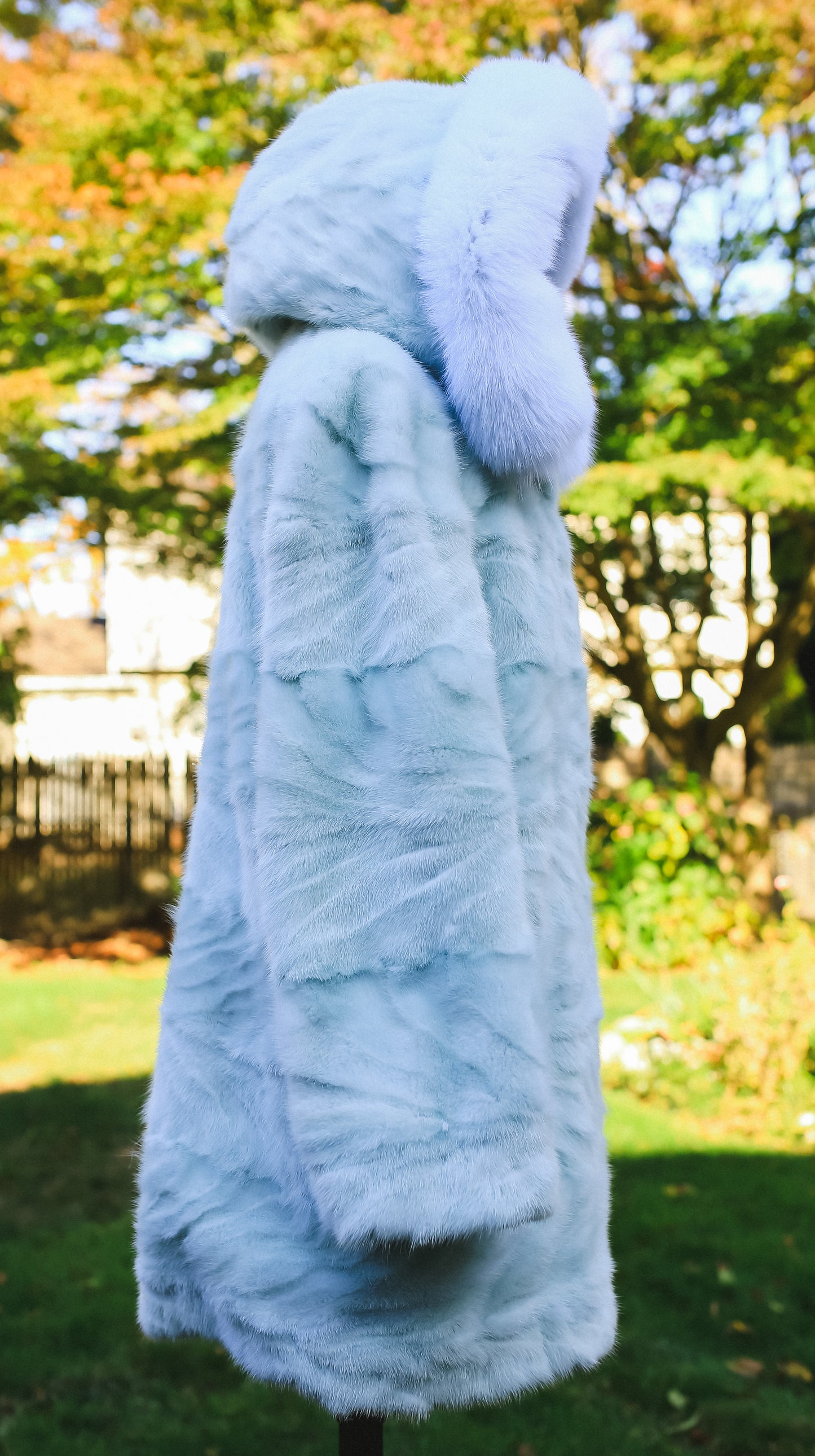 Sheared Mink Sculptured Stroller with Double Fur Hood and Fox Trim