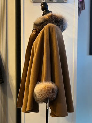 CASHMERE CAPE CRYSTAL FOX TRIMMING