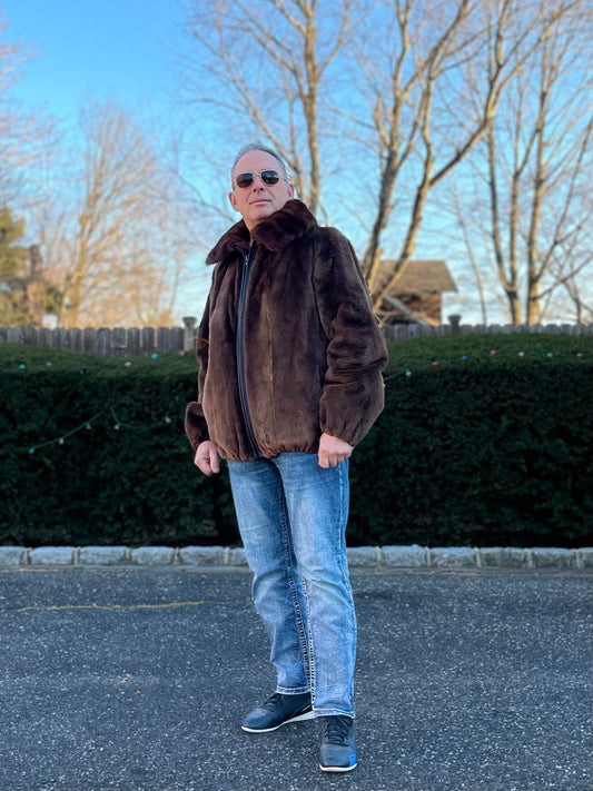 BROWN OTTER MENS BOMBER WITH SABLE