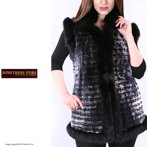 Charcoal Frost Sheared Beaver Vest with Fox Trim