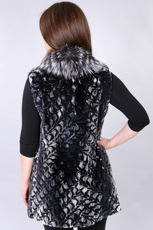 Fox Trimmed Sheared Beaver Vest Charcoal Frost