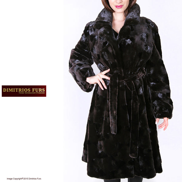 Brown Sheared Mink Section Coat with Belt