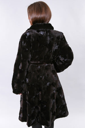 Brown Sheared Mink Section Coat with Belt