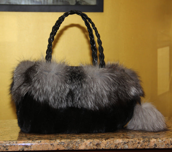 Mink Bag with Silver Fox & Pom Pom