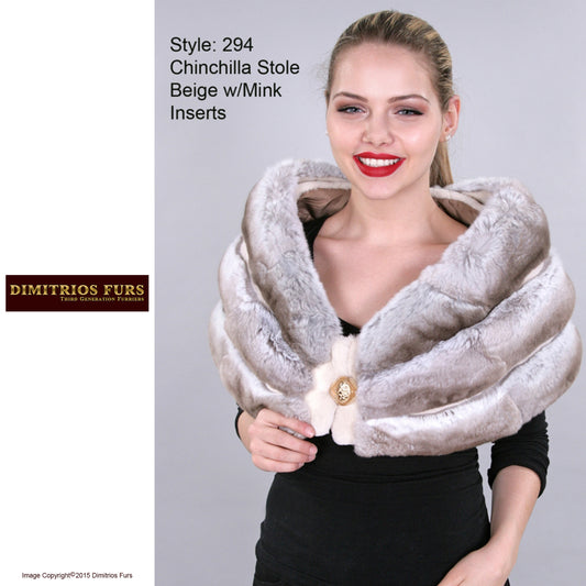 Custom Fur - Chinchilla Stole with Mink Inserts