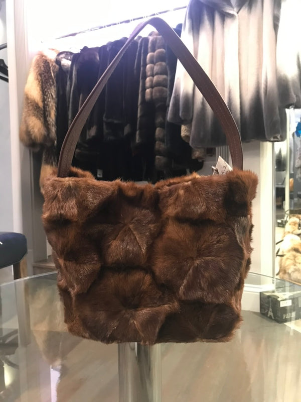 BROWN MINK SECTION MINI HAND BAG