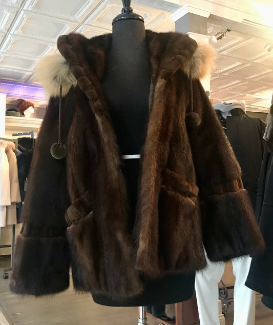 MINK JKT DETACH HOOD - FOX TRIM