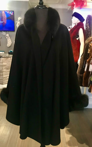 LORO PIANA CASHMERE CAPE - FOX COLLAR & CUFFS TRIM