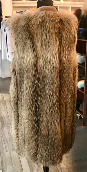 SEMI DUSTER VEST FINNISH RACOON - SHEARED MINK TRIM - FRONT TIE