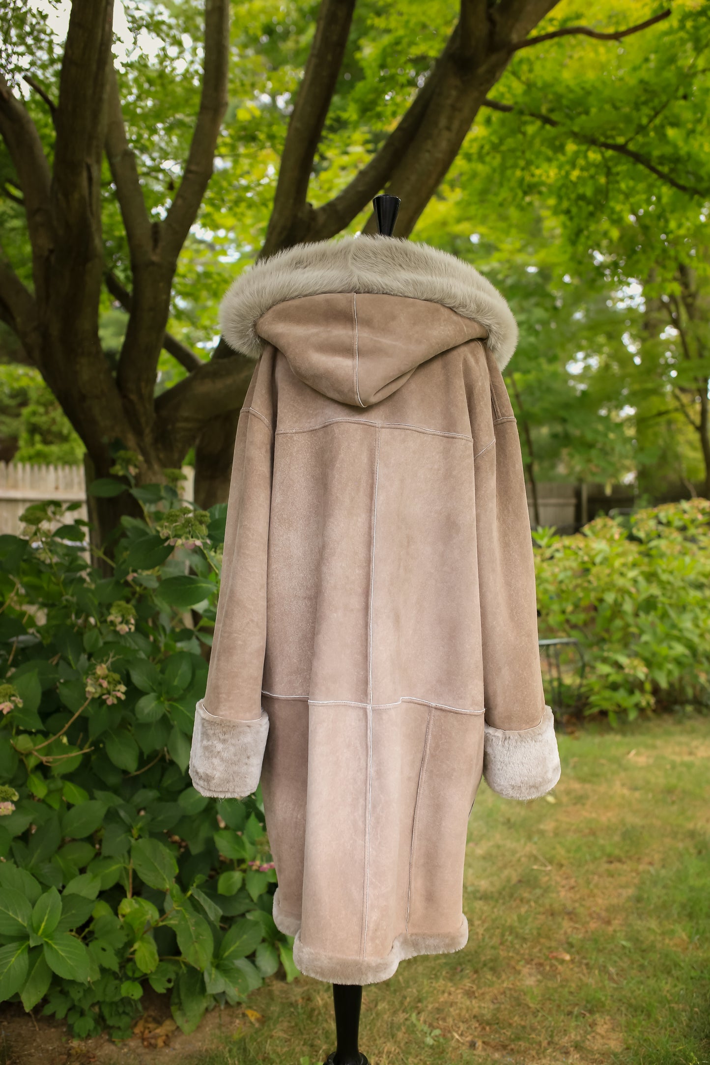 Astrakhan Lamb Coat w/ Toscana Long Hair Trim Hood - Reversible