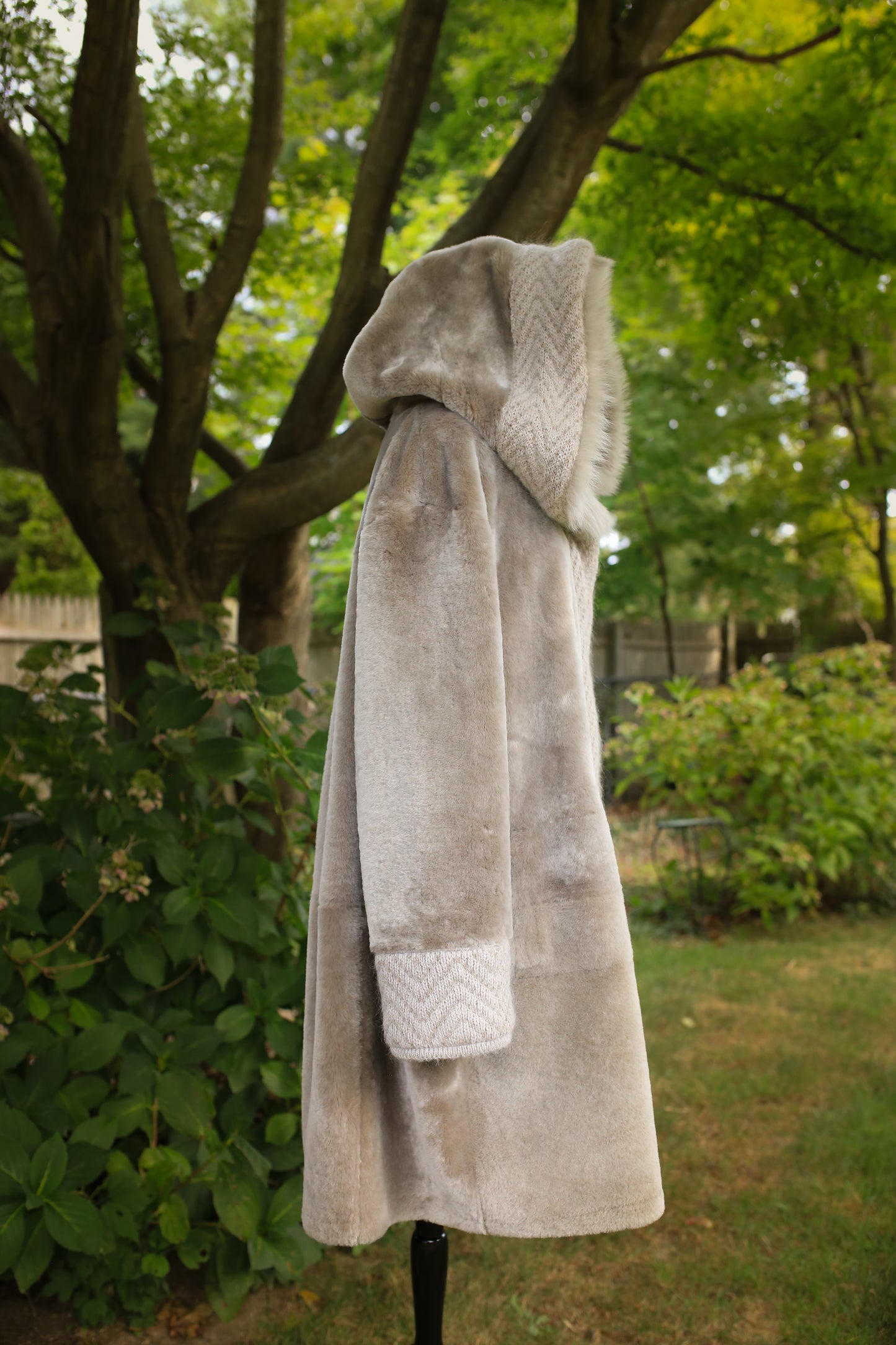 Astrakhan Lamb Coat w/ Toscana Long Hair Trim Hood - Reversible