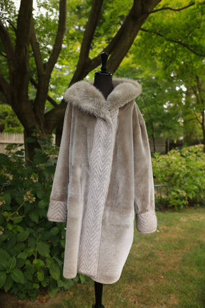 Astrakhan Lamb Coat w/ Toscana Long Hair Trim Hood - Reversible