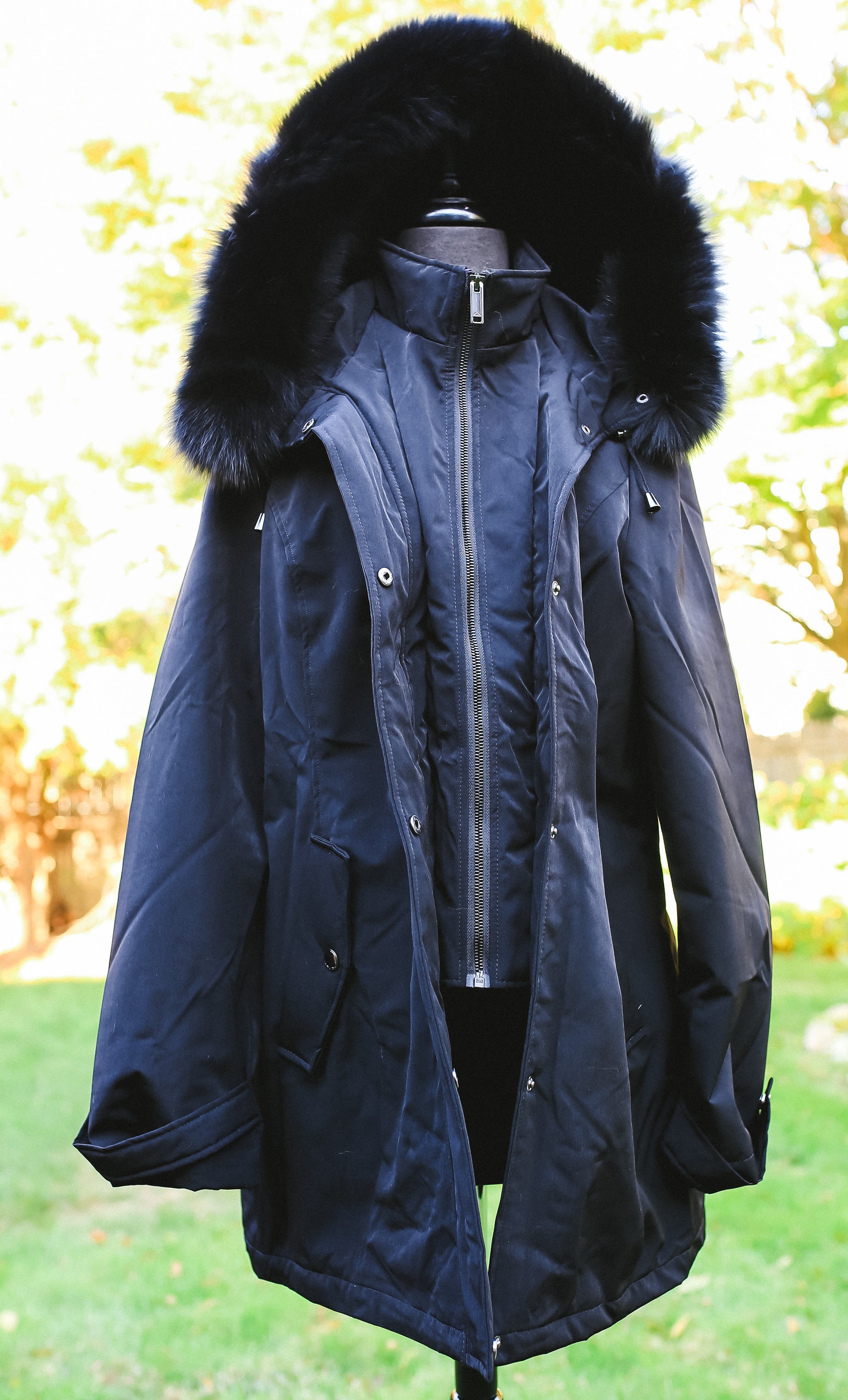 Hooded Black Fox Fur Jacket For Men