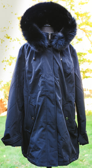 Black Fox Trim Light Weight Canvas Jacket with Hood