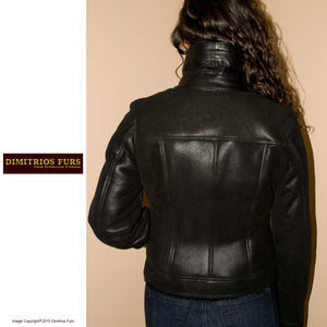 Short Black Merino Leather and Shearling Jacket