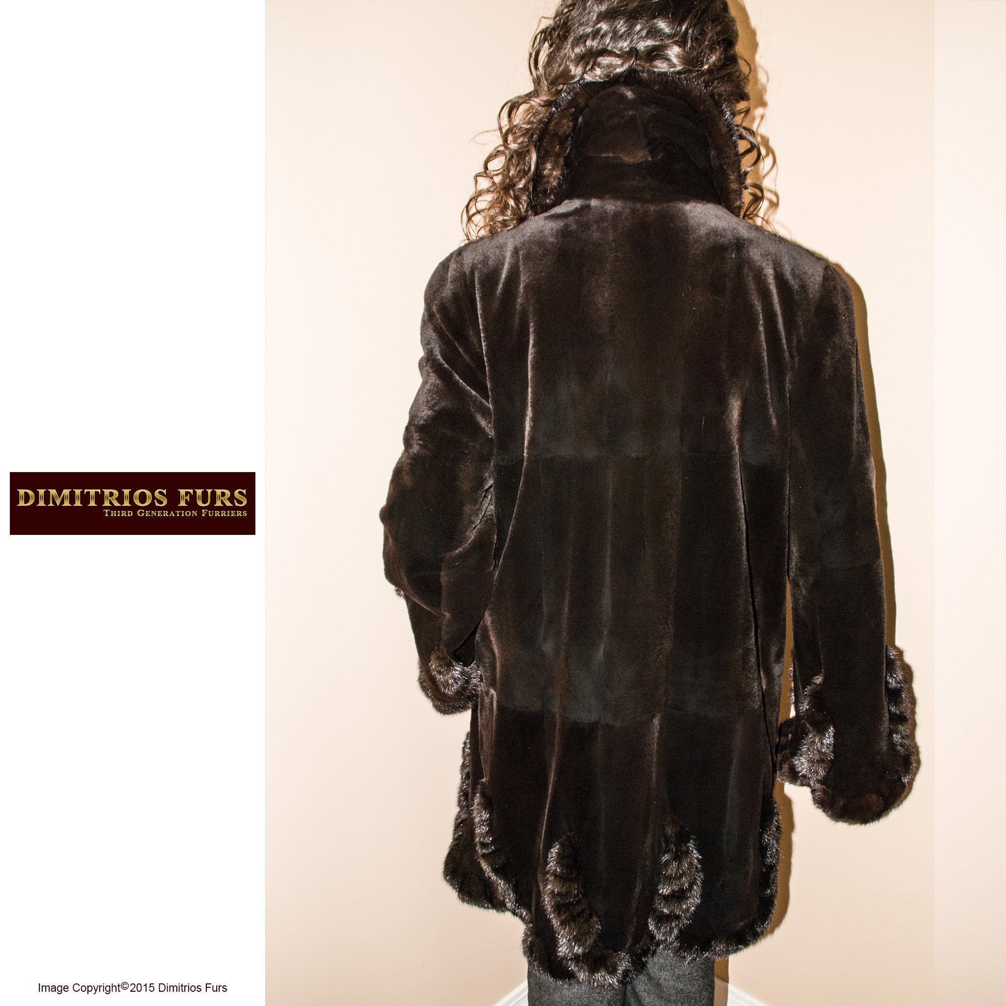 Brown Sheared Mink Stroller with Scalloped Detail and Bell Sleeves - EXOMIS WS