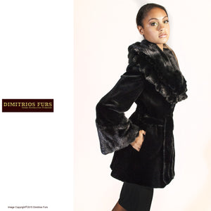 Black Sheared Mink Jacket with Unsheared Collar and Cuffs - EXOMIS WS