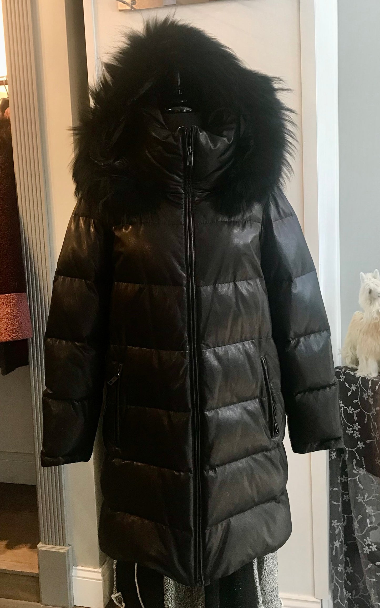 LEATHER PARKER JKT HOOD FOX TRIM