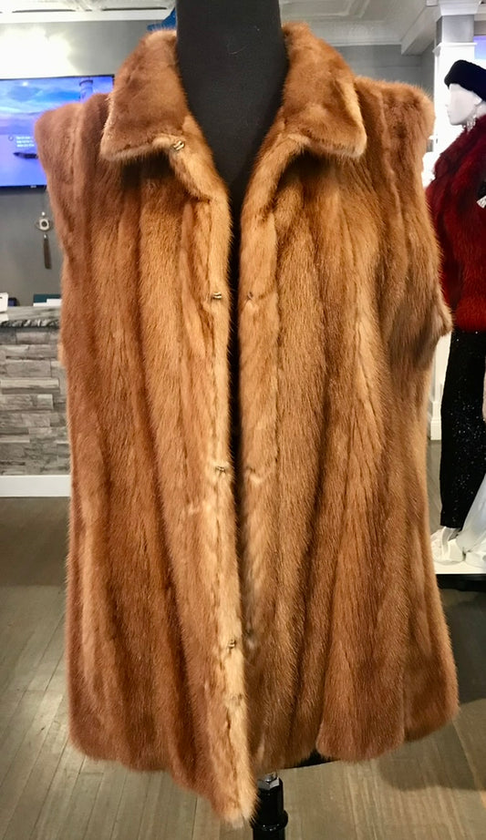 WHISKEY MINK LONG HAIR CLASSIC VEST - HIP LENGTH
