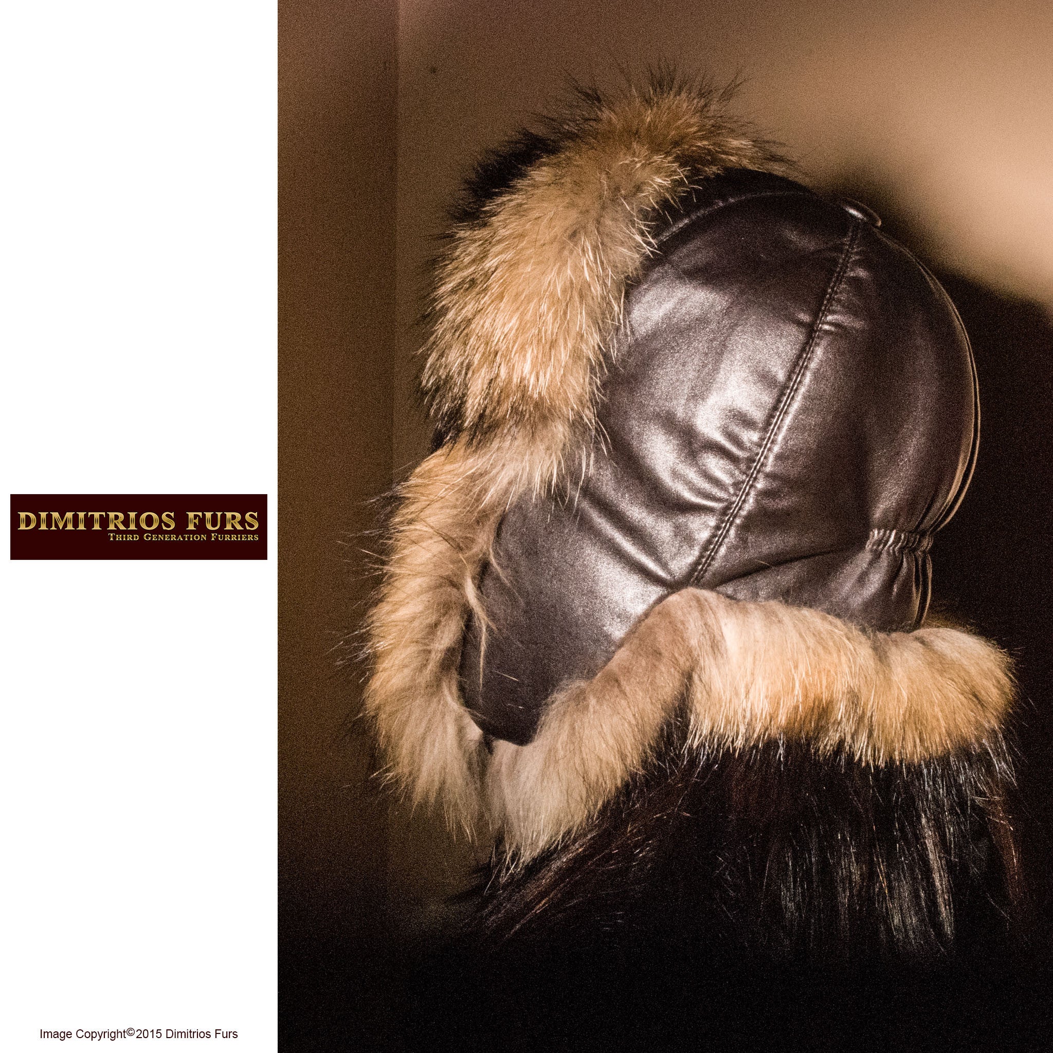 Unisex Fur Hats Raccoon and Brown Leather Trooper Hat