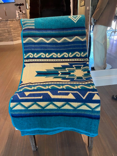 Blue Printed Alpaca Blanket