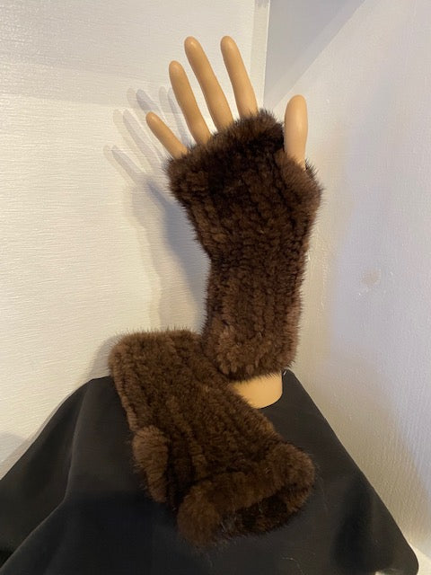Brown Mink Knit Fingerless Gloves