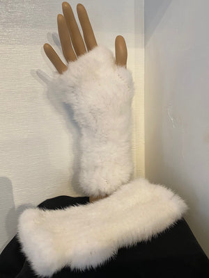 White Knit Fingerless Gloves