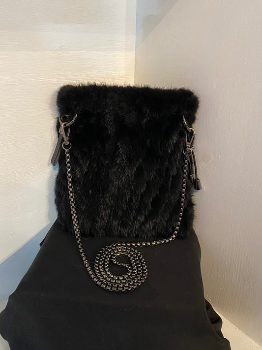 Black Knit Mink Fur Pouch