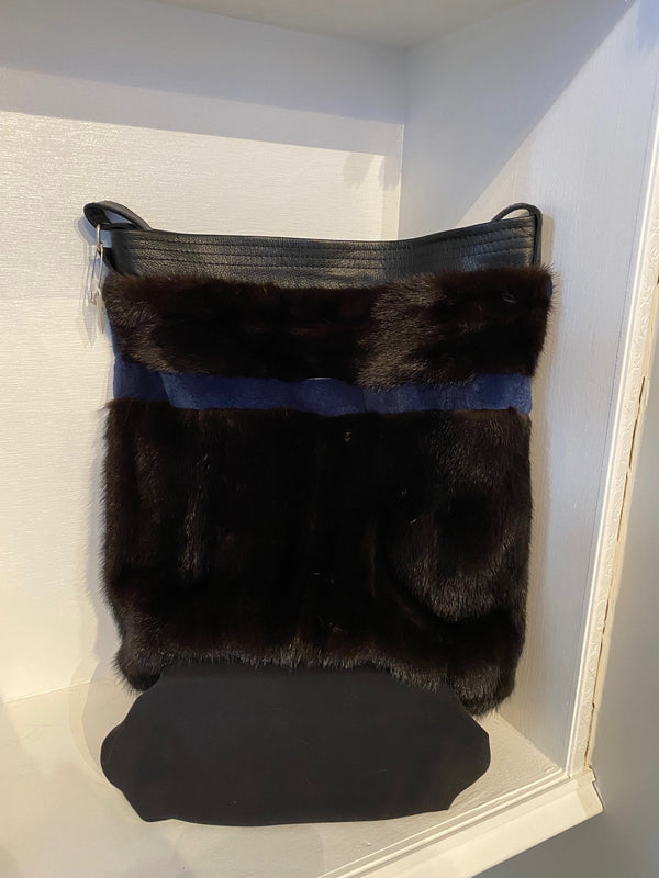 Black with Blue Stripe Mink Shoulder Bag