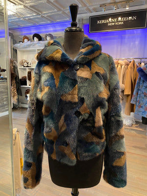 Multicolored Mink Sections Reversible Coat