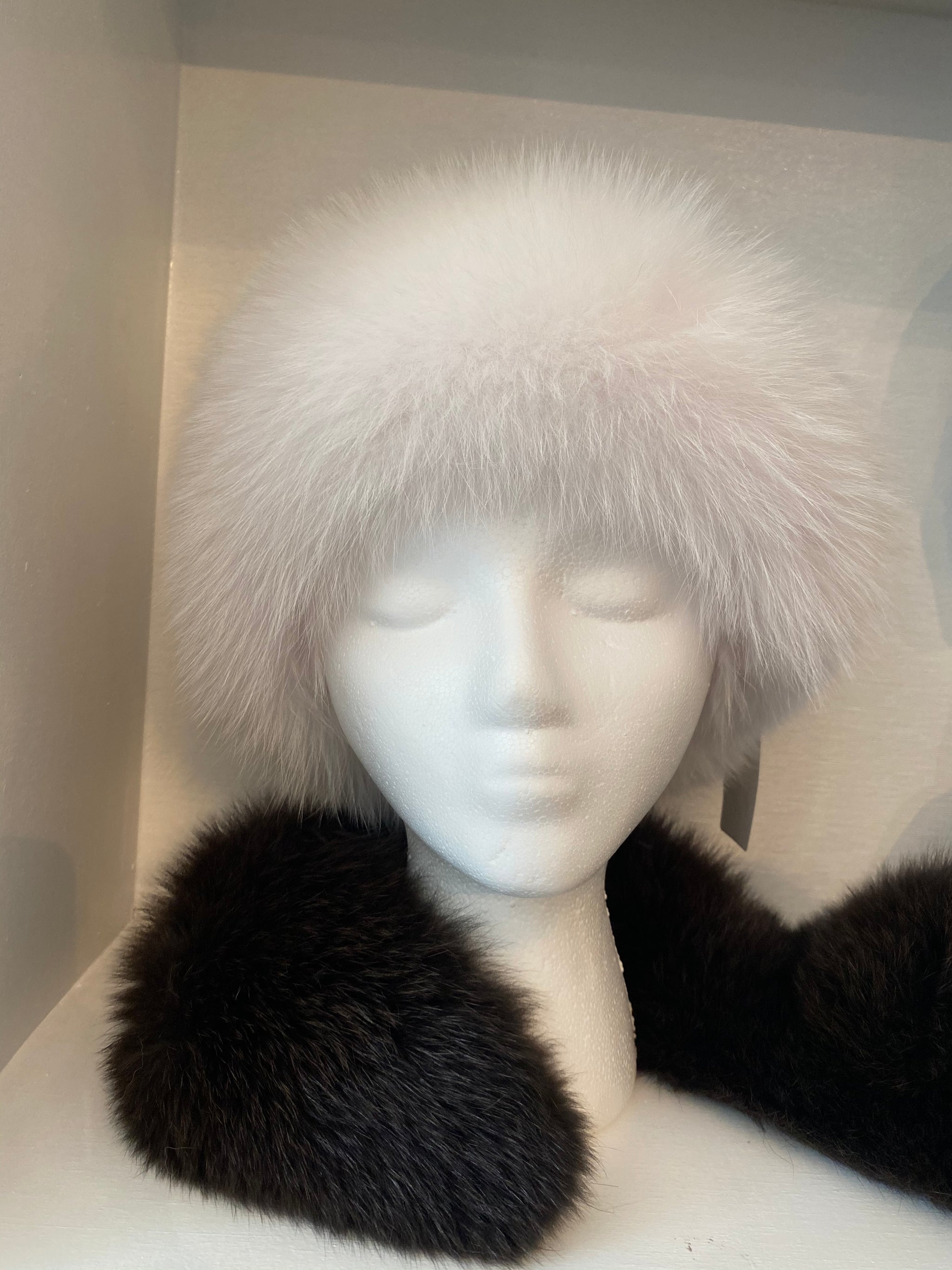White Fox Hat with Black Felt Top Dimitrios Furs