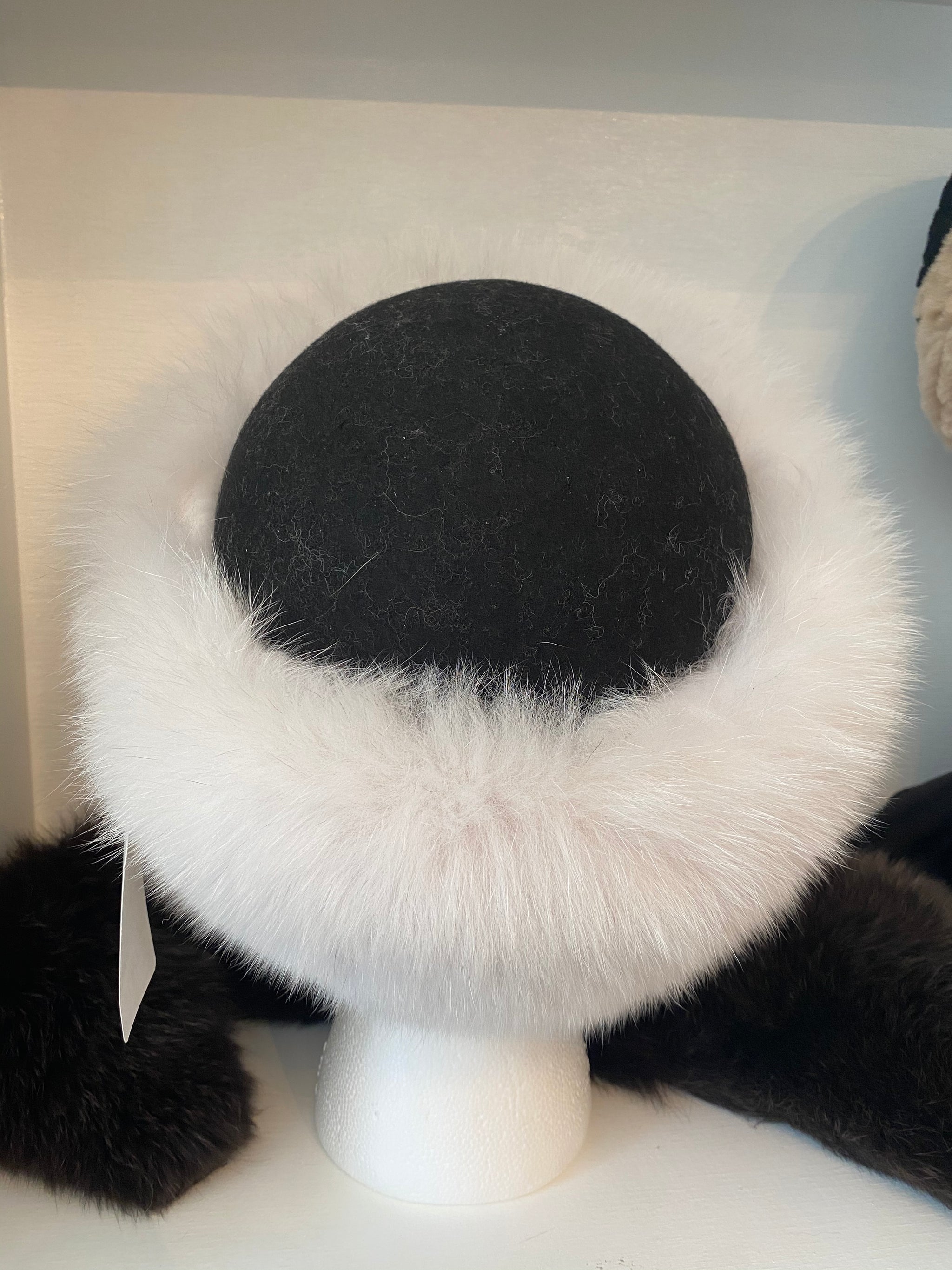 White Fox Hat with Black Felt Top