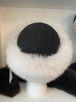 White Fox Hat with Black Felt Top