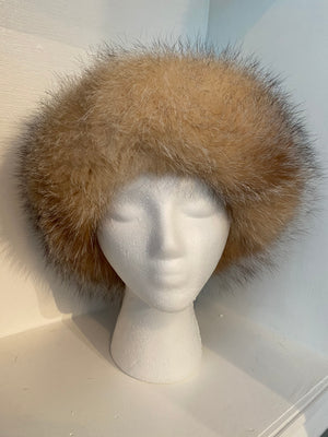 Brown/Gold Toned Fox Hat with Suede Cap