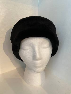 Black Sheared Mink Fur Hat with Black Felt Top