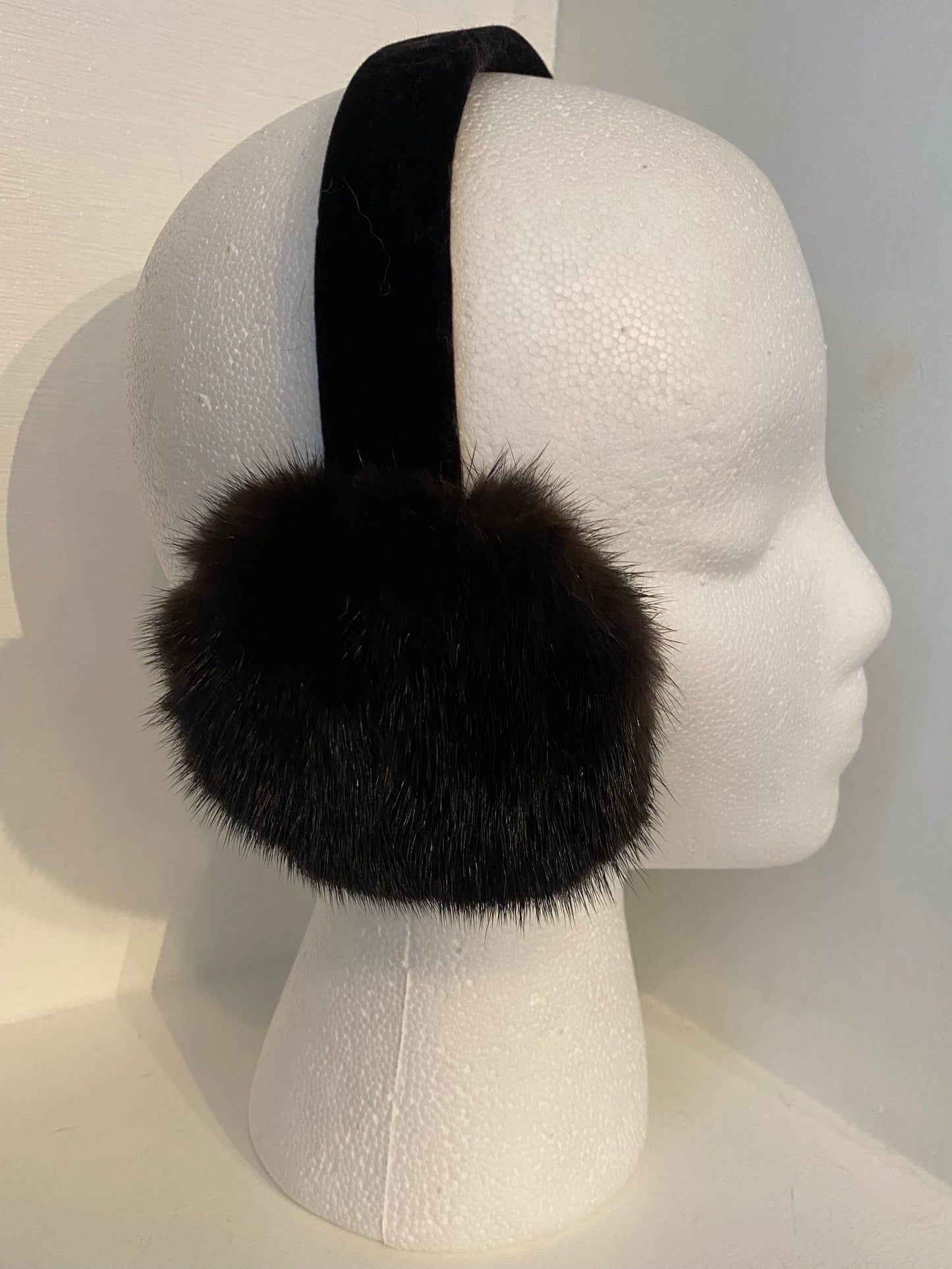 Brown Mink Earmuffs With Black Velvet Band