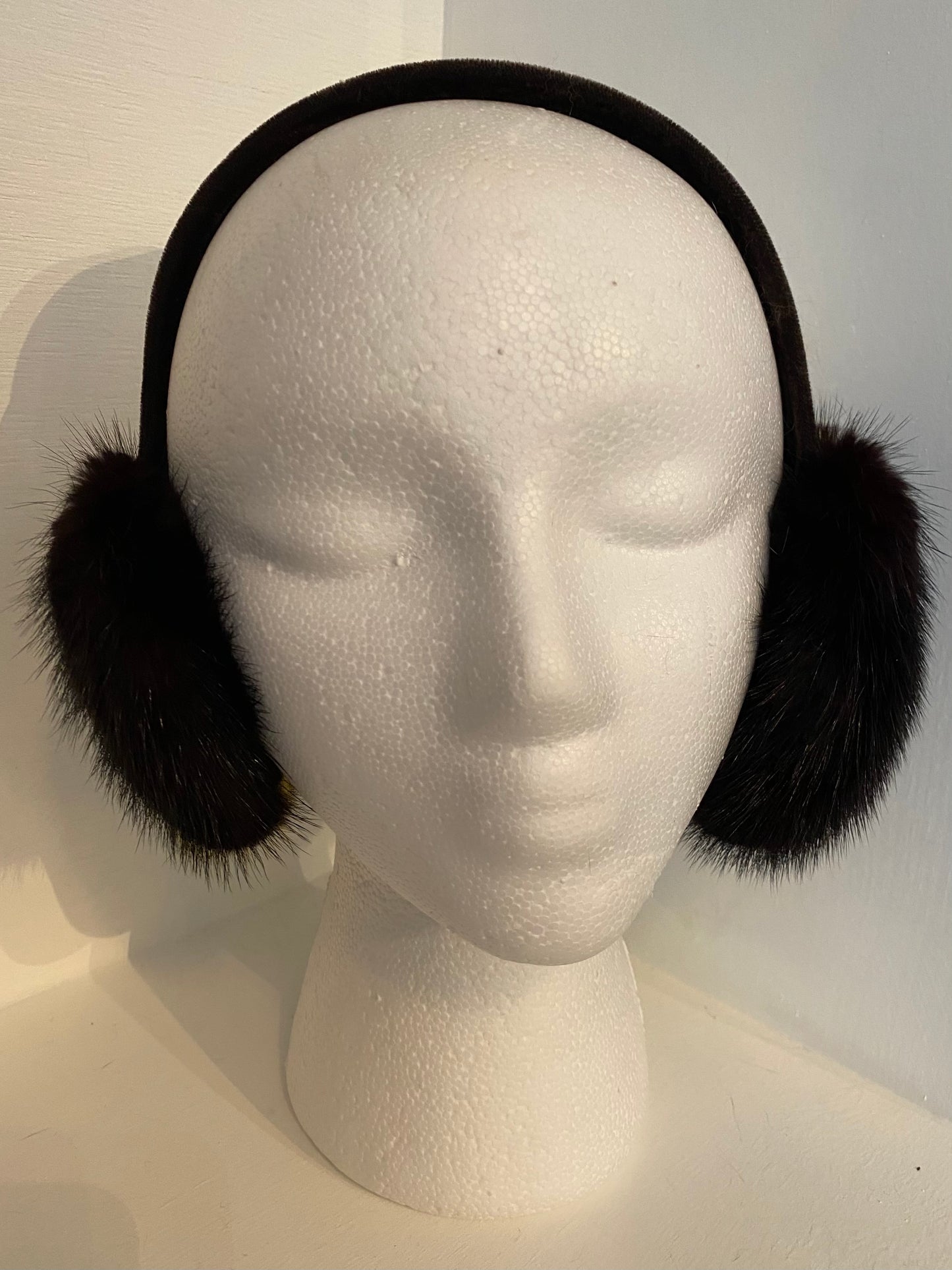 Brown Mink Earmuffs With Black Velvet Band