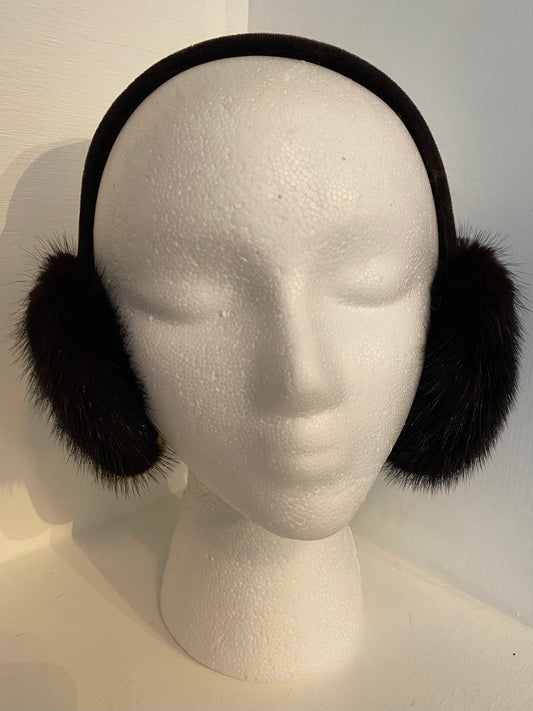 Brown Mink Earmuffs With Black Velvet Band