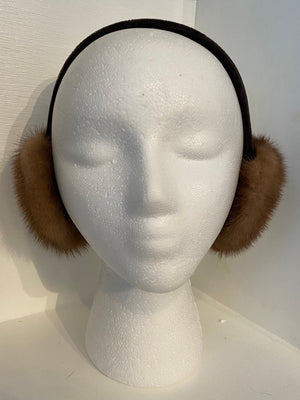 Light Brown with Red Stripe Mink Earmuffs with Black Velvet Band