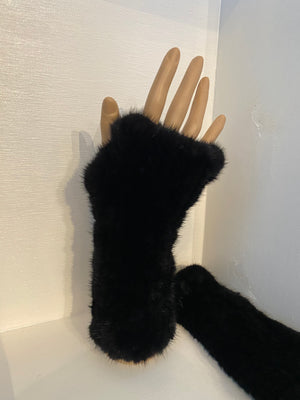 Black Mink Knit Fingerless Gloves